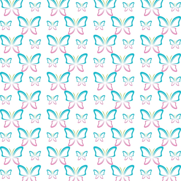 ピンクの蝶のデザイン 白いイラストの背景のカラフルなシームレスパターン