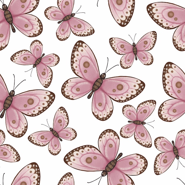 Vector pink butterfly seamless pattern background