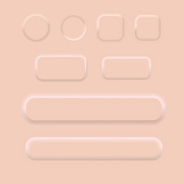 Pink buttons in Neomorphism design style. Set of vector editable neomorphic buttons.