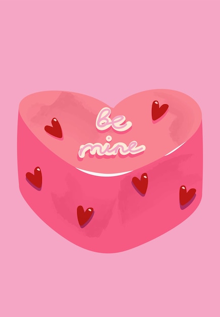 Vector pink cake be mine heart shaped cake vector bakery pink backgroud bento cake vector