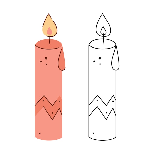 Pink candle Black and white and color clipart vector illustration