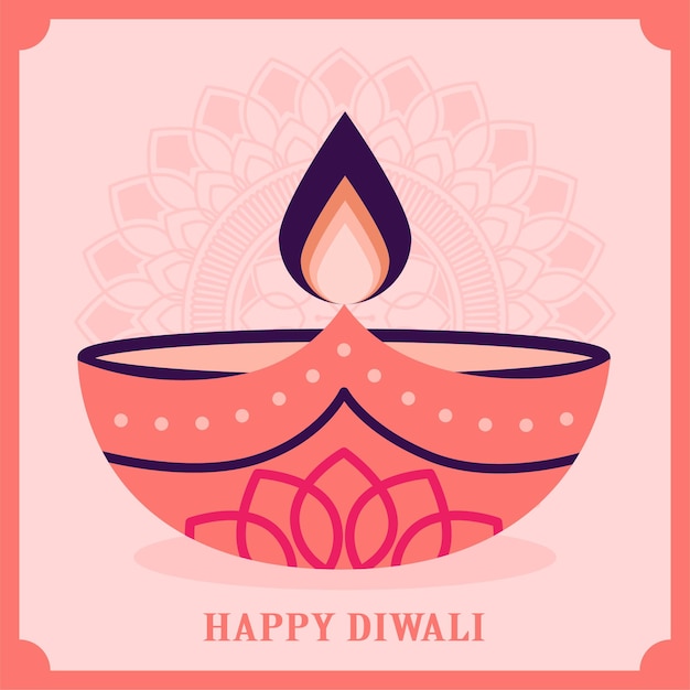 Pink Candle Diwali Post Illustration