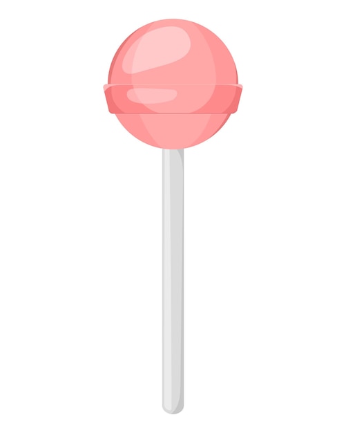 スティックにピンクのキャンディ ロリポップ砂糖食品漫画イラスト甘いアイコン ベクトル オブジェクト