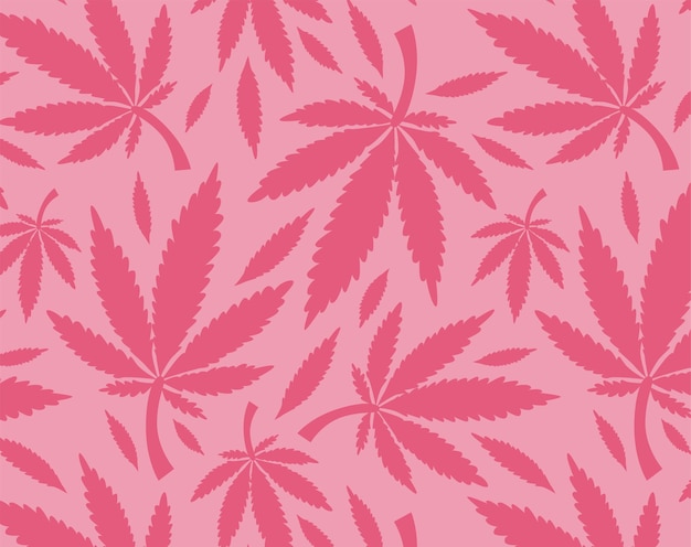 ベクトル バラ色の背景にピンクの大麻の葉麻のシームレスなパターン