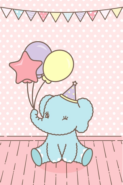 Pink card for baby with a cute elephant