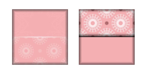 Vector pink card with mandala white ornament for your brand.