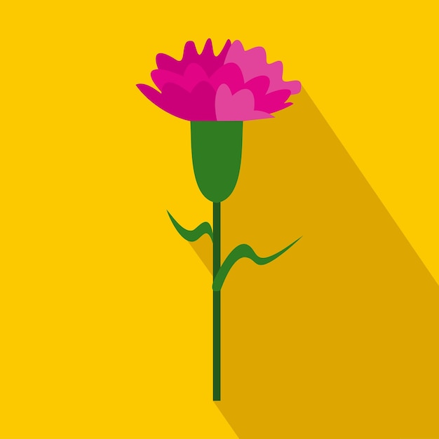 Vector pink carnation icon in flat style on a yellow background