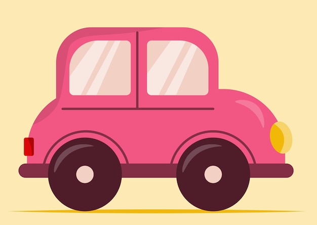 ベクトル 黄色い背景のピンク色の漫画車
