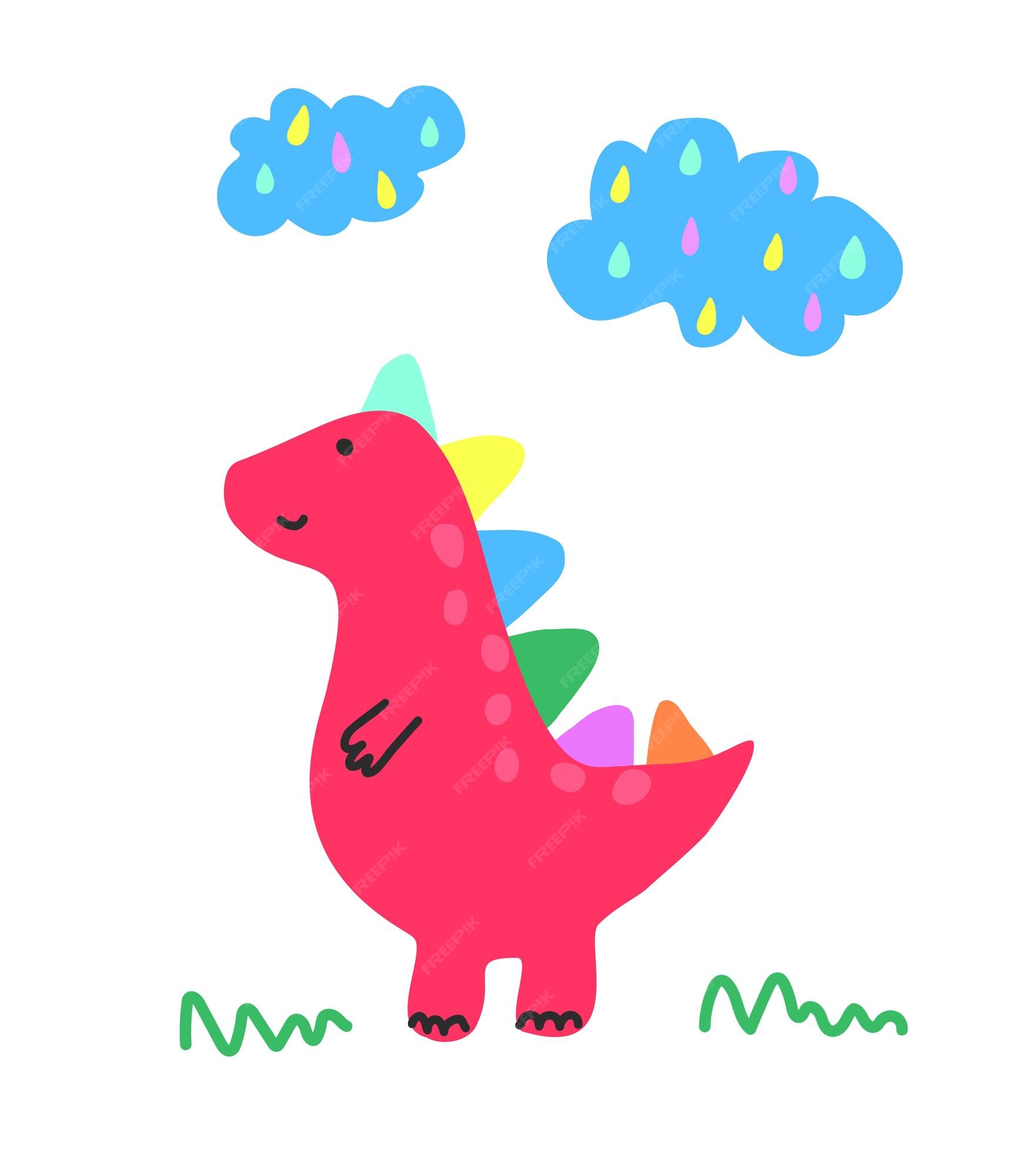 Pink cartoon dinosaur. Children's illustration for a poster