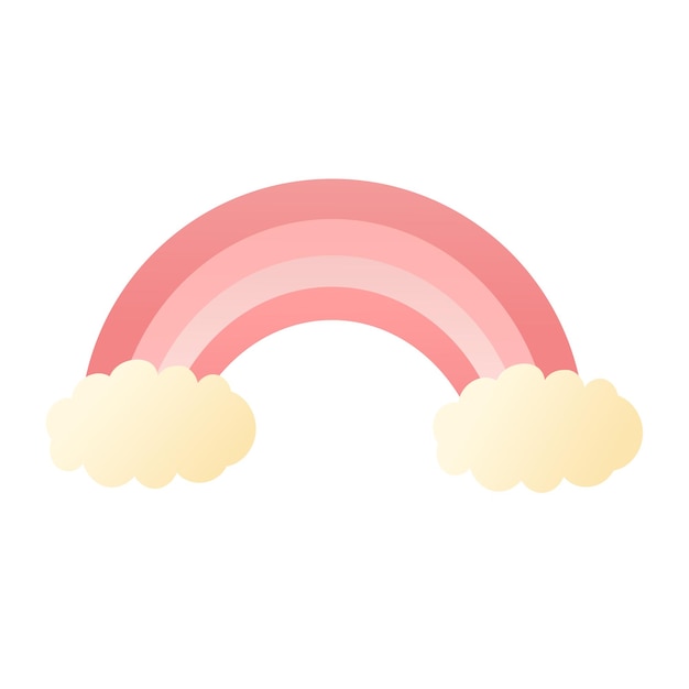 Pink cartoon rainbow and clouds. Valentine's day decoration. Vector illustration
