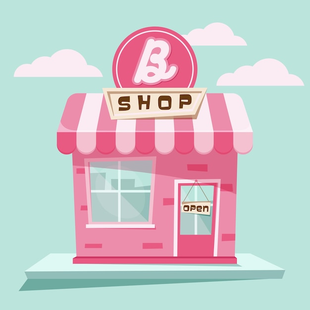 Pink Cartoon style Shop vector building illustration