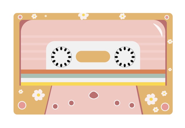 前面に白い花が描かれたピンク色のカセット プレーヤー。