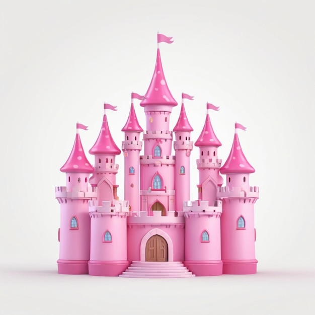 Pink castle for fairy princess cartoon 3D Vector