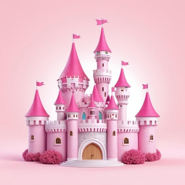 Pink castle for fairy princess cartoon 3D Vector