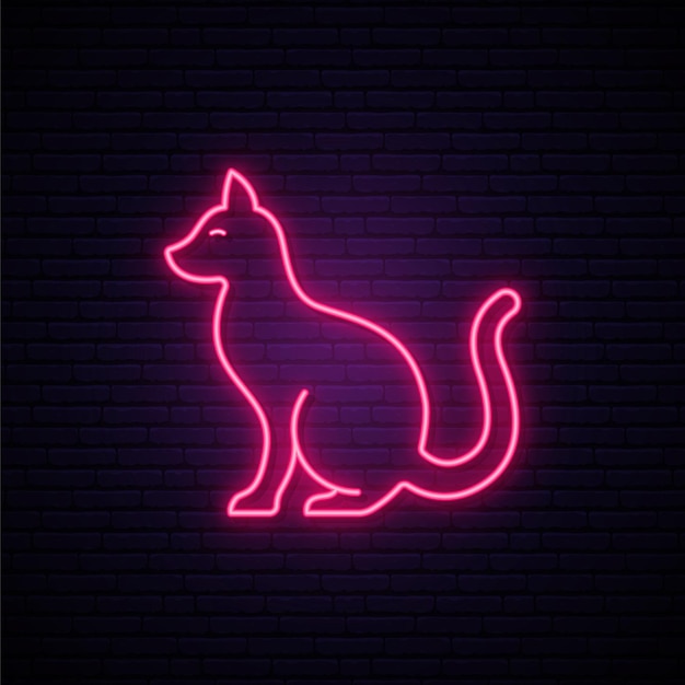 Vettore insegna al neon gatto rosa