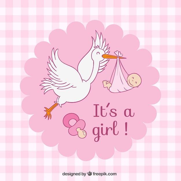 Pink checked baby shower card