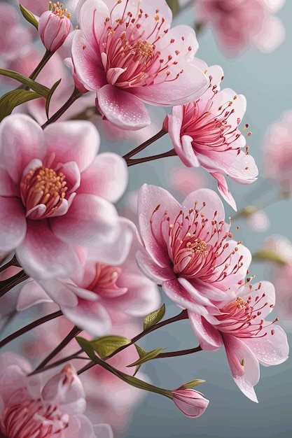 Вектор Розовые цветы вишни на веткерозовые цветы вишни на веткекрасивые розовые весенние цветы
