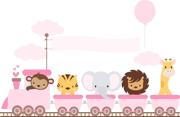 Premium Vector | Pink choo choo train with cute jungle animals Premium Vector | Pink choo choo train with cute jungle animals
