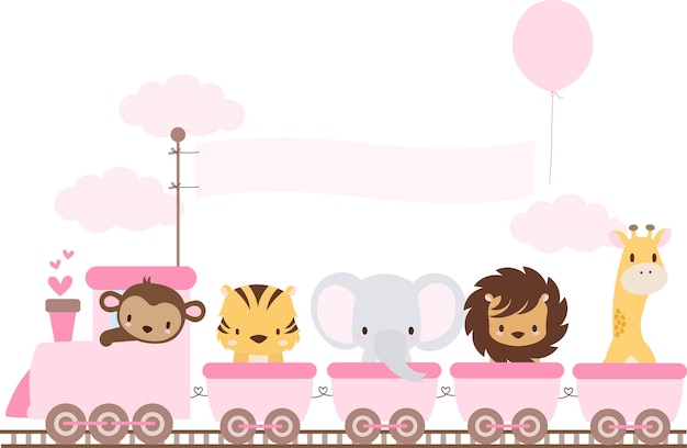 Pink Choo Choo train with cute jungle animals