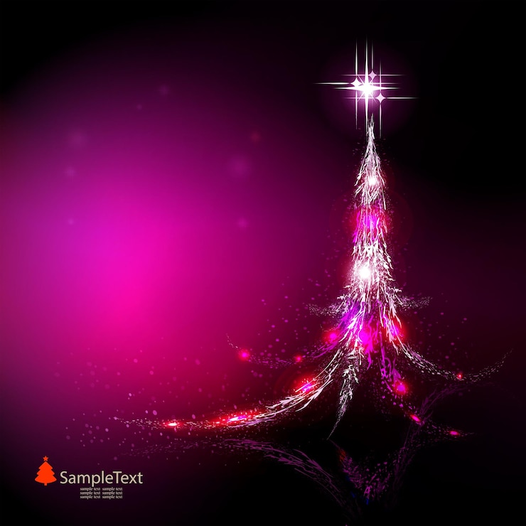 Vector pink christmas composition with the silhouette of an abstract christmas tree