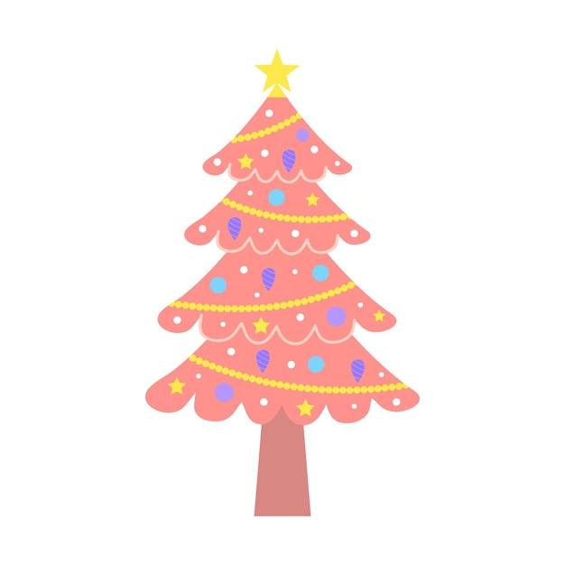 Pink christmas tree Cute pastel decorated Christmas tree with baubles and garland