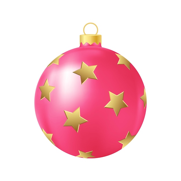 Premium Vector | Pink christmas tree toy with golden stars realistic ...