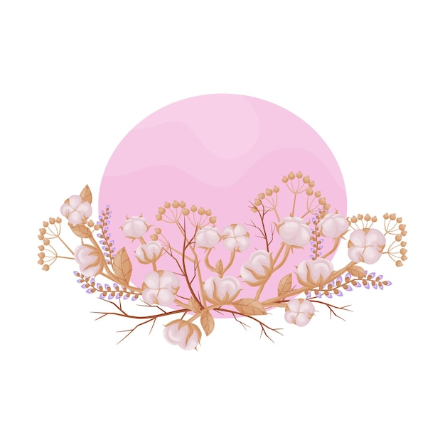 Il cerchio rosa è decorato con una composizione di cotone illustrazione vettoriale su sfondo bianco