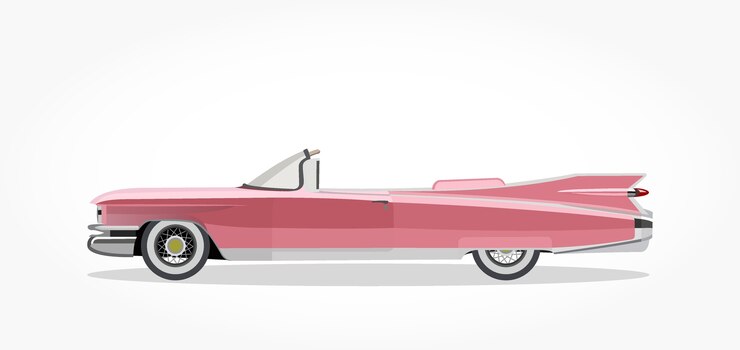 Vector pink classic convertible car cartoon with detailed side and shadow effect