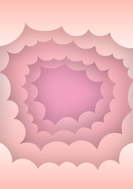 Pink cloud background paper cut style with text space illustration presentation brochure flyer cover and poster template