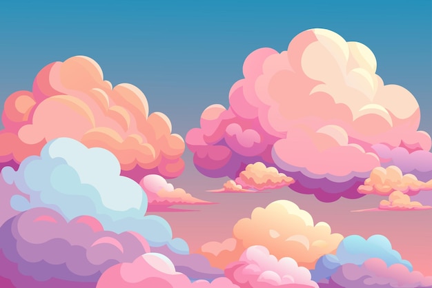 Pink cloud vector on blue sky Cotton candy beautiful colorful clouds illustration