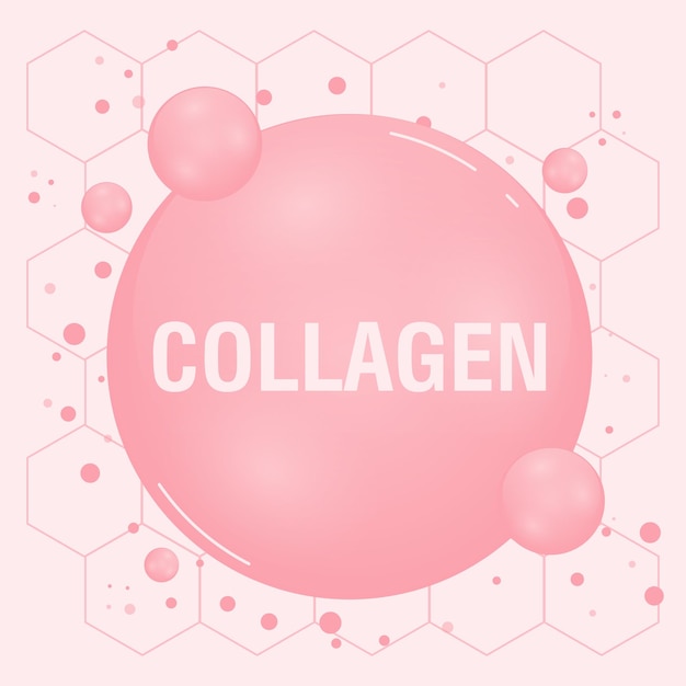 Vector pink collagen serum or essence bubble cosmetic product advertising background beauty treatment nutrition skin care design vector illustration