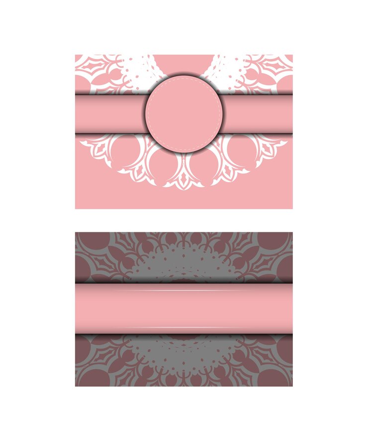 Vector pink color card with abstract white ornament for your design.