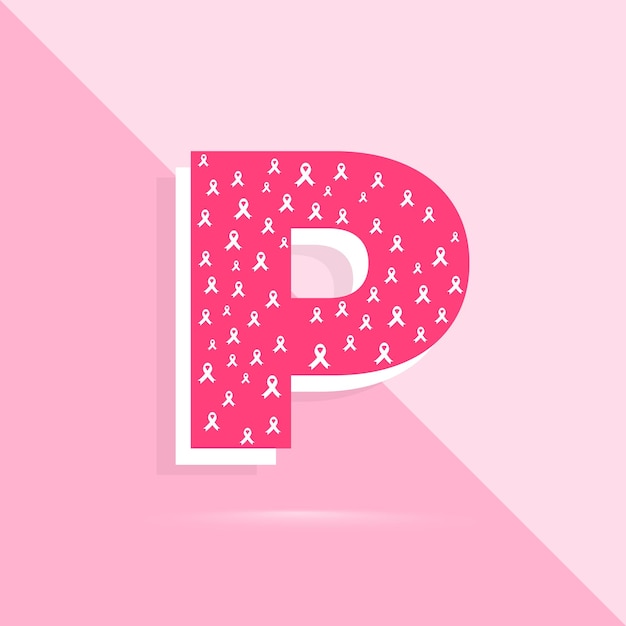 Вектор Розовая буква, логотип и икона для месяца осведомленности о раке молочной железы