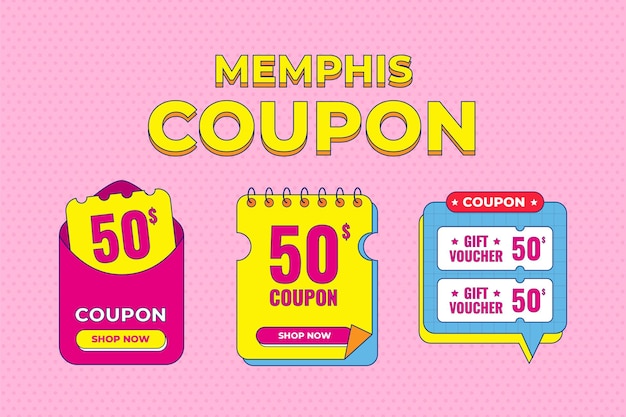 Vector pink color memphis coupon sale template vector