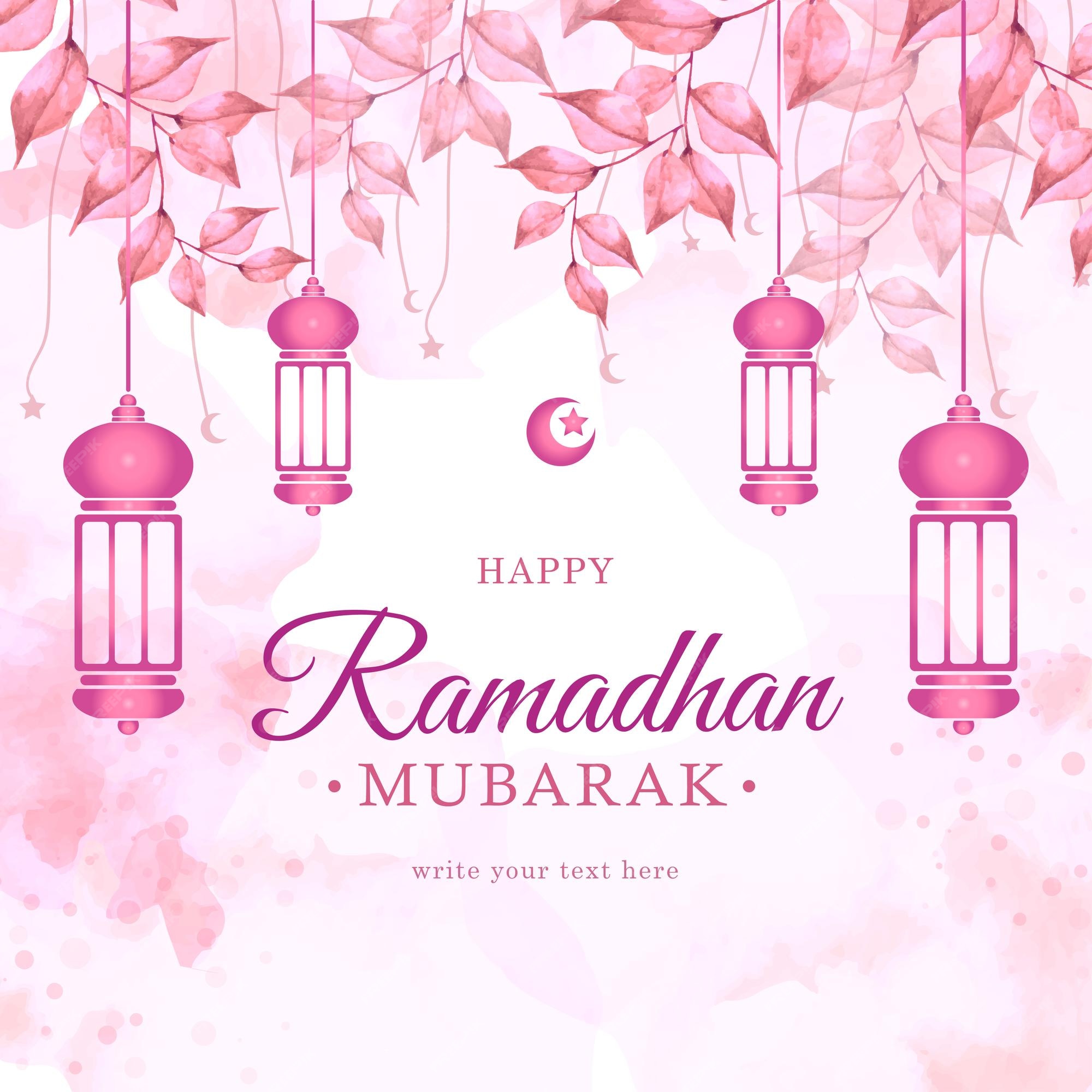 Premium Vector | Pink color on ramadhan mubarak greeting card with ...