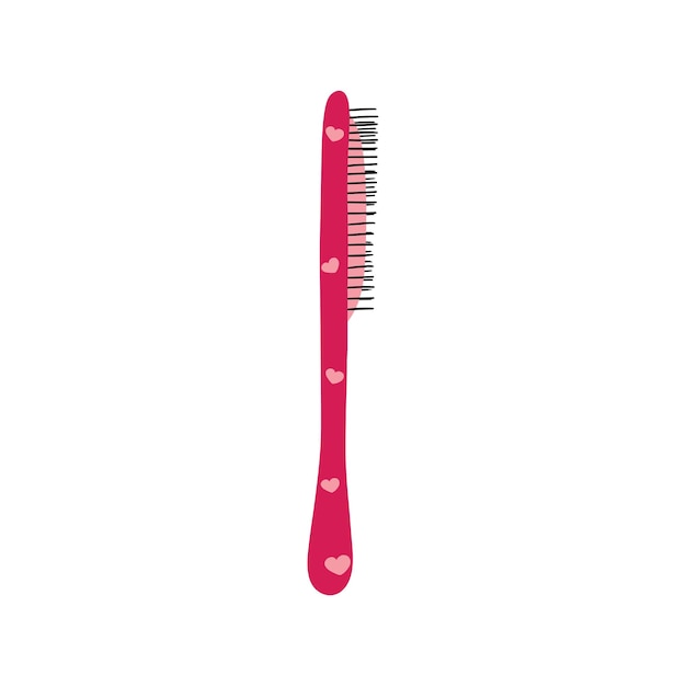 Pink comb with hearts. Vector illustration of hand drawing style