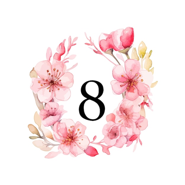 Pink composition of March 8 with watercolor flowers Vector illustration design