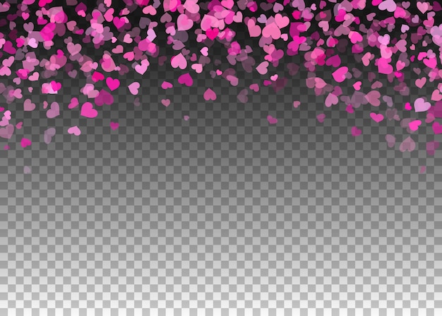 Vector pink confetti hearts on transparent