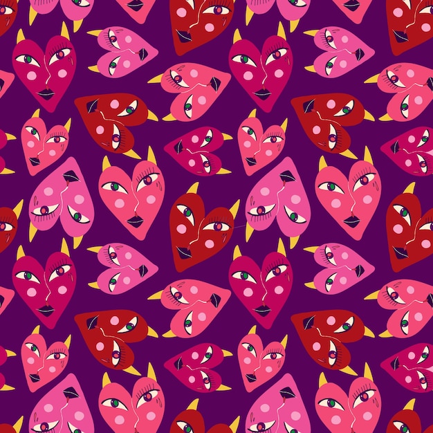 Pink cool pattern with red devilish hearts for Valentine39s Day and Halloween holidays