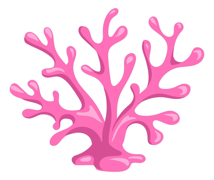 Vector pink coral reef branch cartoon underwater icon