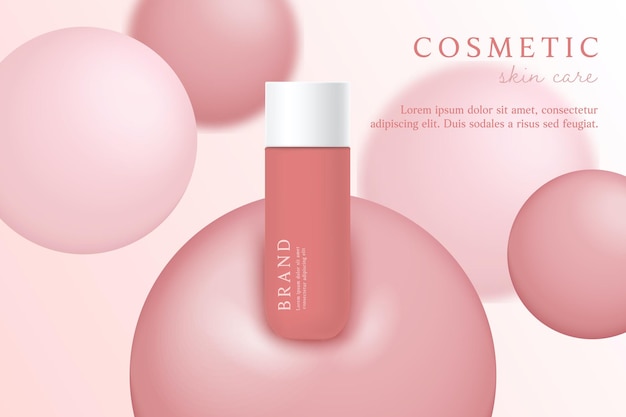 Розовый косметический 3d фон с каплей жидкого пузыря.
