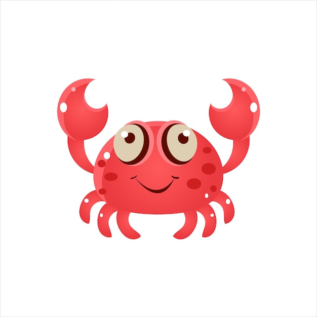 Pink Crab Character Isolated Flat Childish Colorful Vector Icon On White Background