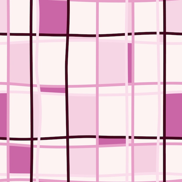 ピンクの交差した線グリッドシームレスパターン手描きの格子縞の無限の壁紙市松模様の背景