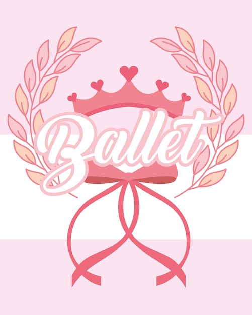 Vector pink crown and bow ballet emblem