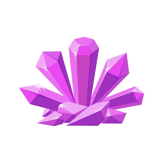 ピンクのクリスタルまたは宝石白い背景で分離されたアメジストで作られたきらめくクリスタルの結晶