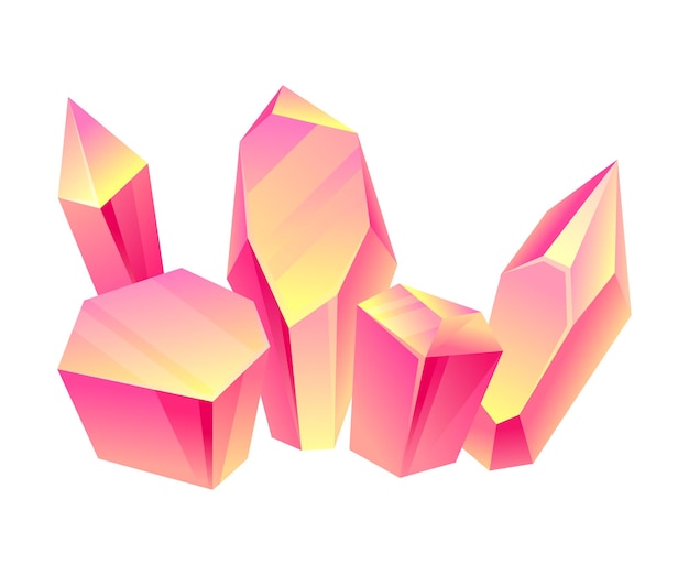 Pink crystals with peaks of different types Vector illustration on a white background