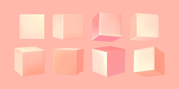 Pink Cube 3d render. Set square block. vector illustration
