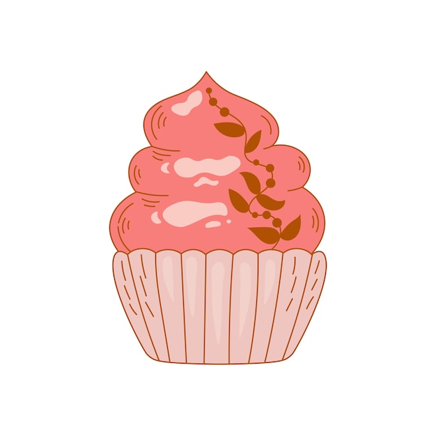 Pink cupcake doodle food vector