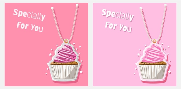 Pink cupcake pendant necklace vector illustration