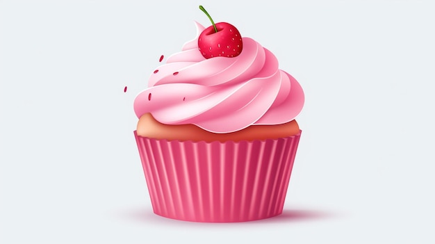 Vettore un cupcake rosa con una fragola in cima